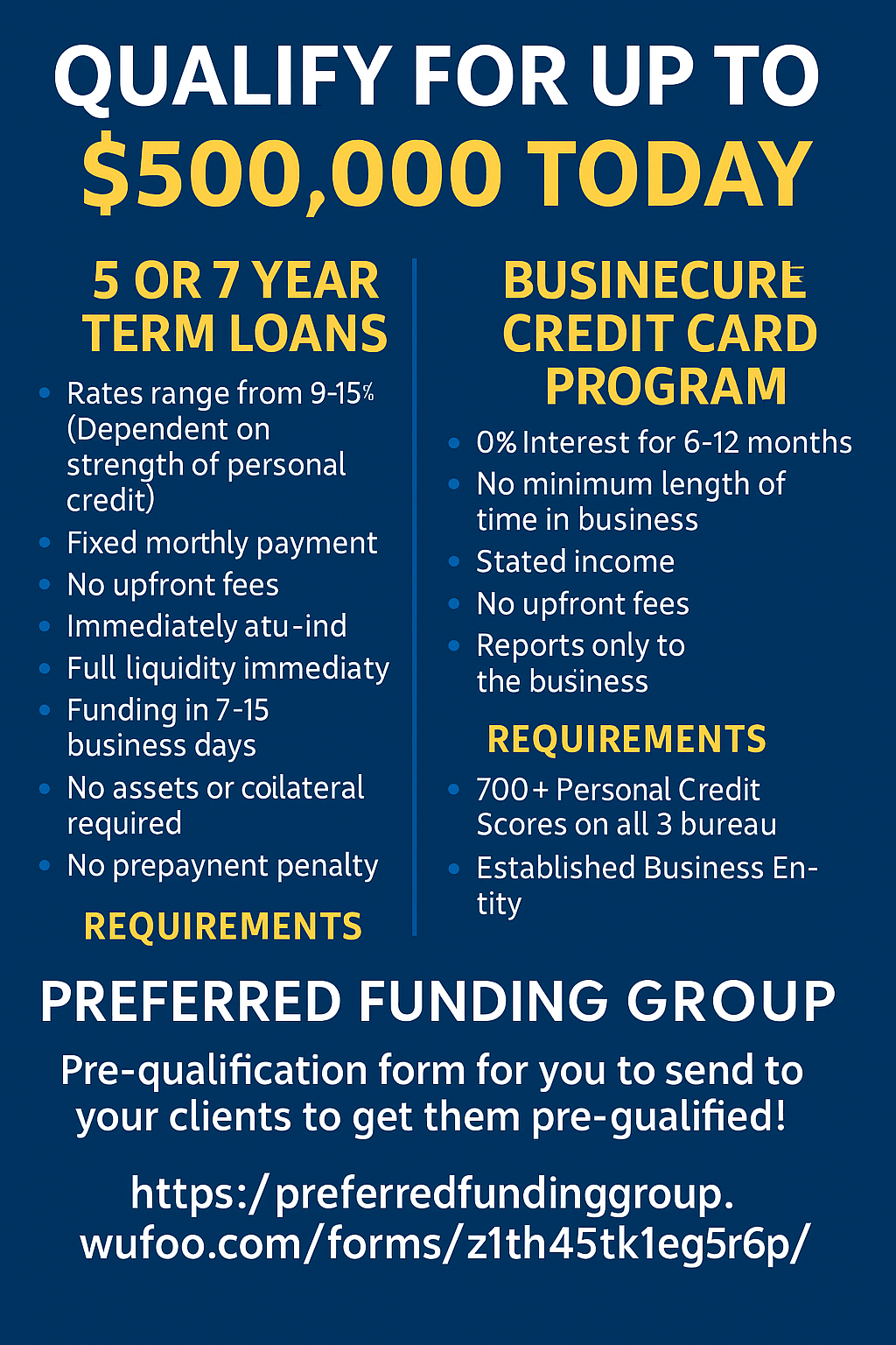 Zero Fees. Zero Collateral. Up to $500K for Your Business Now